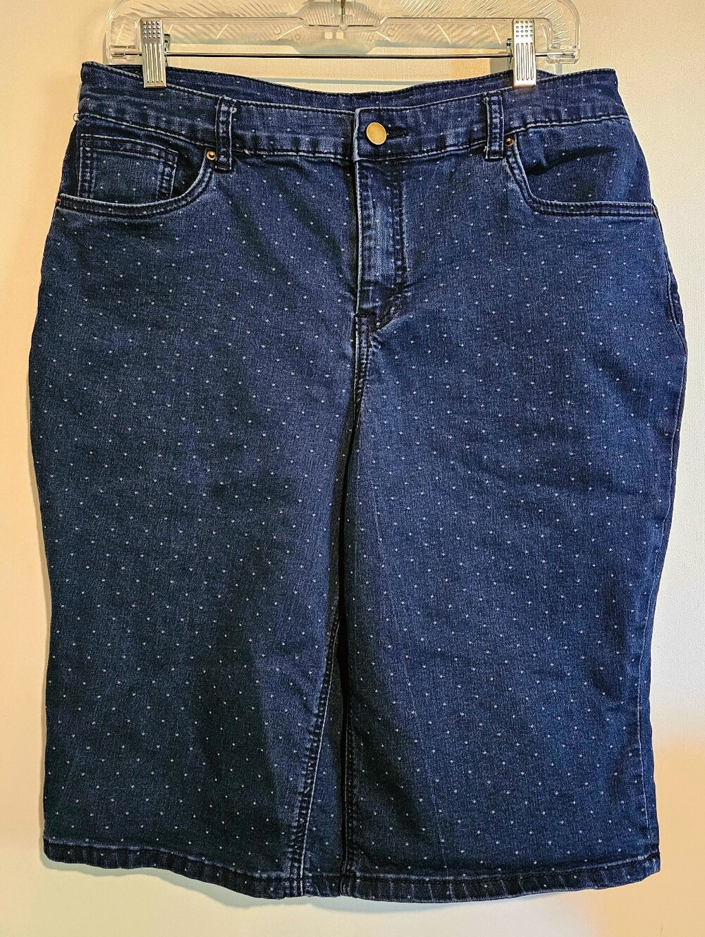 Christopher & Banks Women's Size 12 Dark Blue Polka Dot Capri Jeans Summer